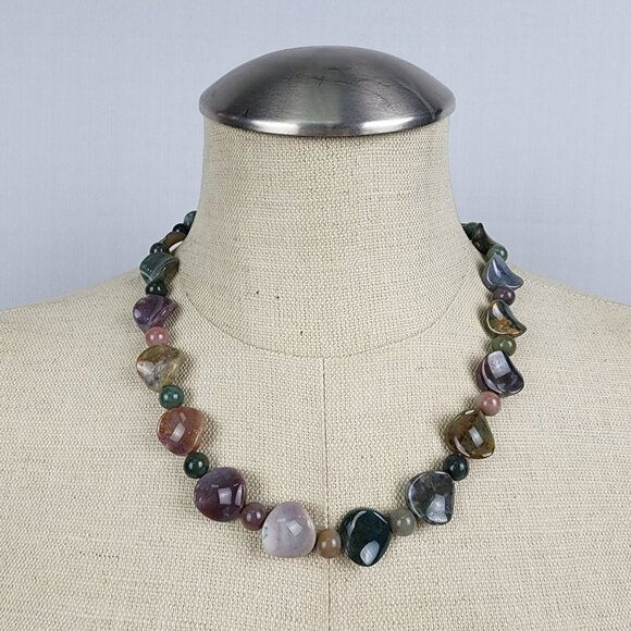 Hand Made Jewelry - POLISHED Natural Stone Purple & Green Beaded Necklace